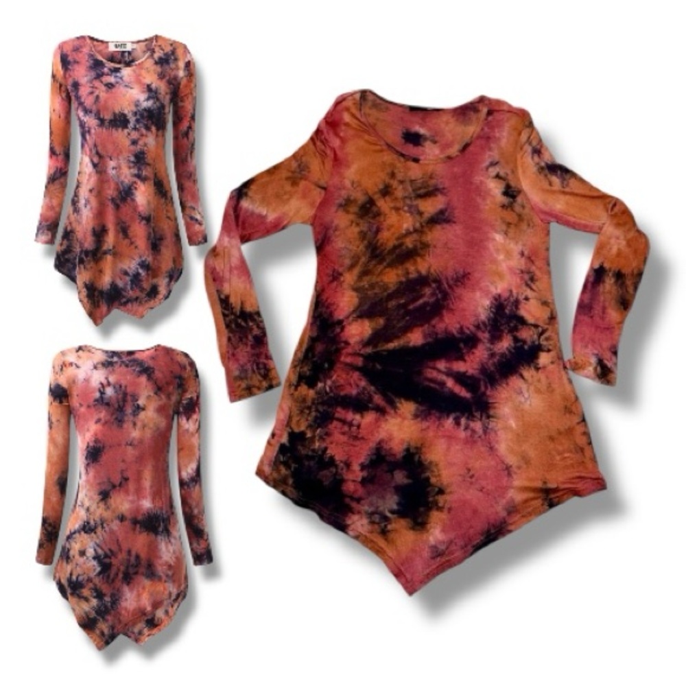 Djt Top Pink Orange Tie Dye Handkerchief Hemline Tunic Women’s Size Medium EUC